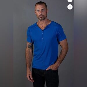 Mika Jaymes Men's Henley Short Sleeve Electric Blue Ribbed Premium Basic Relaxed